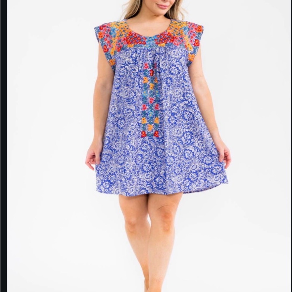 Floral Blue and Multicolor Women's Dress